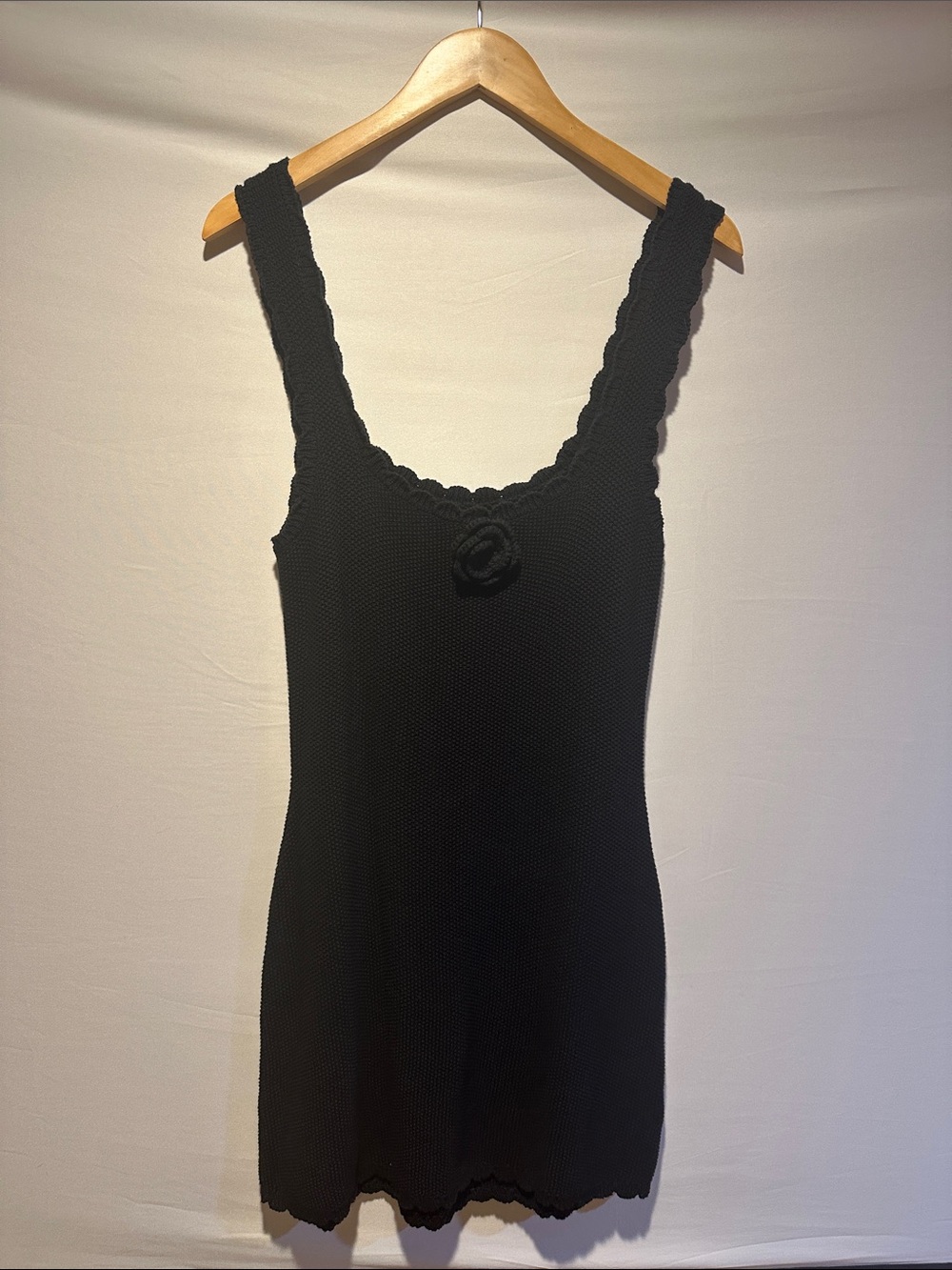 wild fable Black Knit Tank Dress with Floral Knit Accent